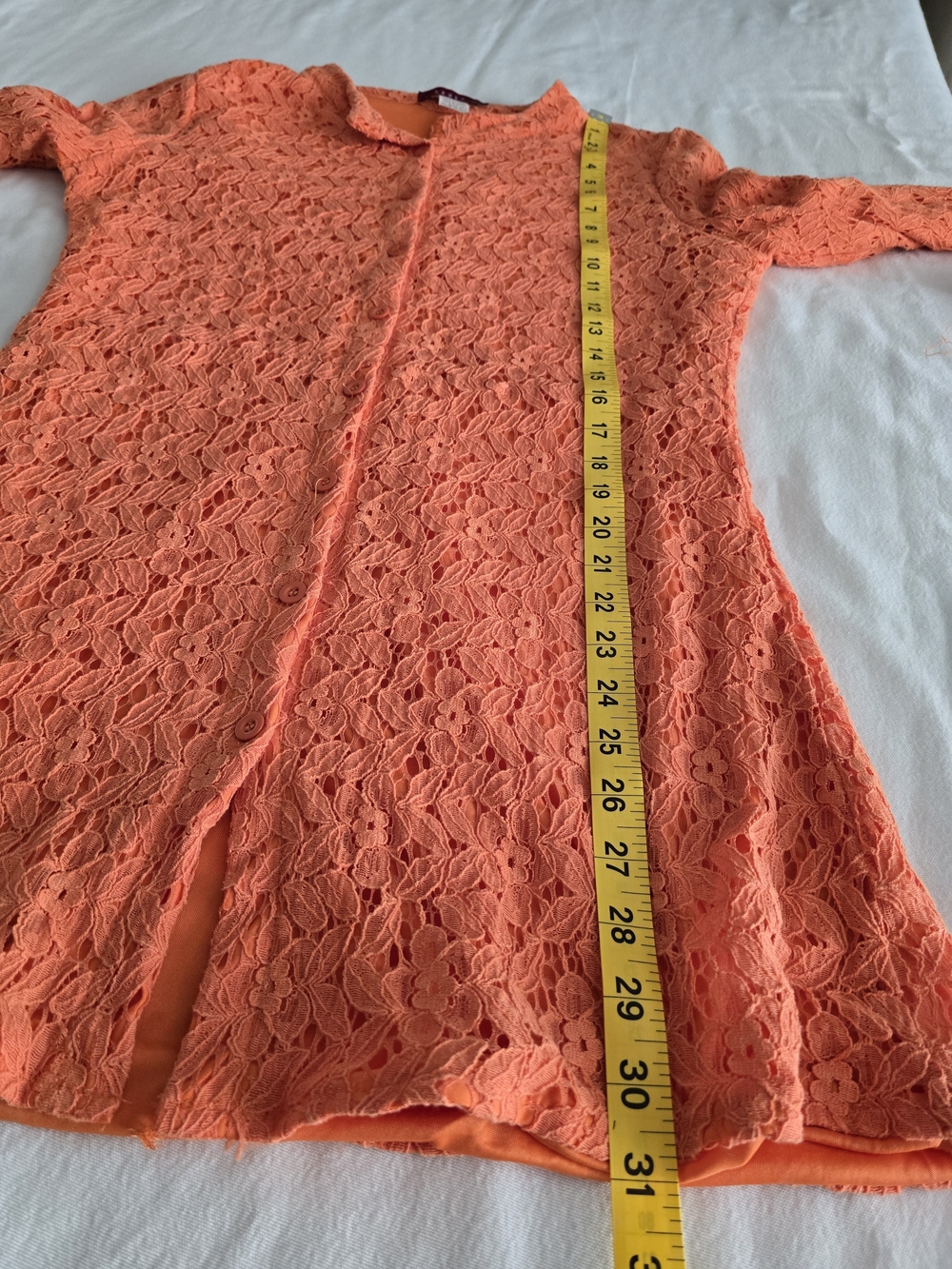 Vintage Ceres Orange Lace Mini Dress Button Front 90s Boho Festival Cottagecore - Picture 7 of 12